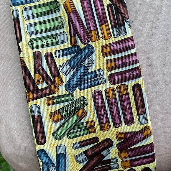 Alynn Neckwear yellow silk tie titled Shotgun Shells image of bullets - Picture 2 of 7